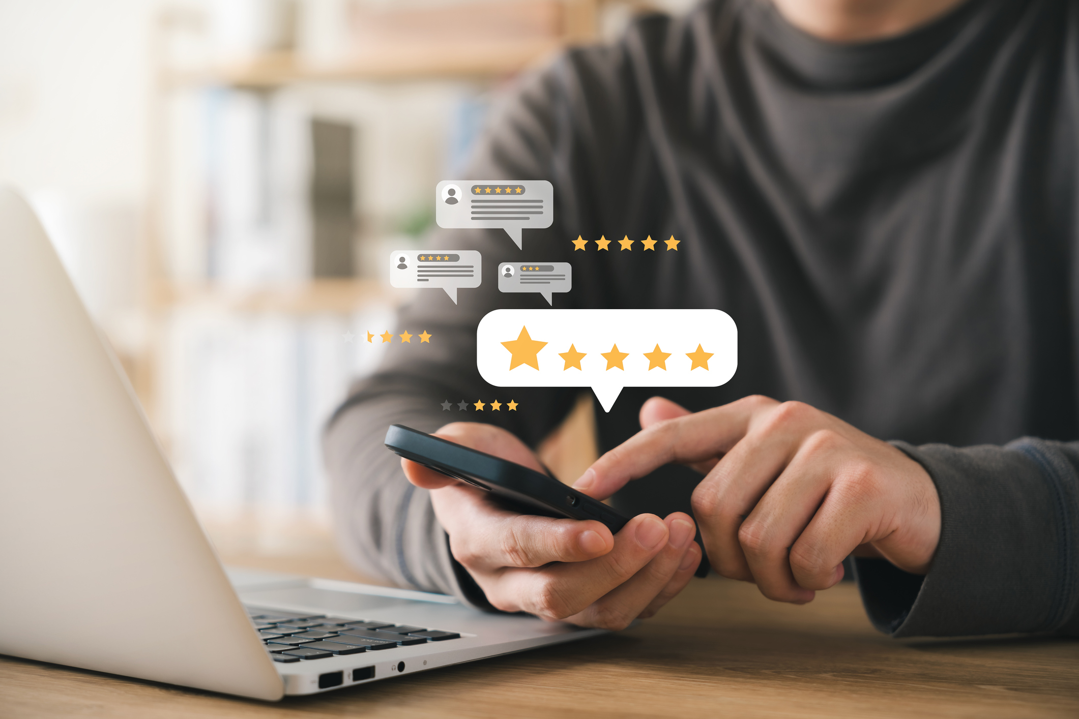 Someone rating services 5 stars for e-commerce answering services